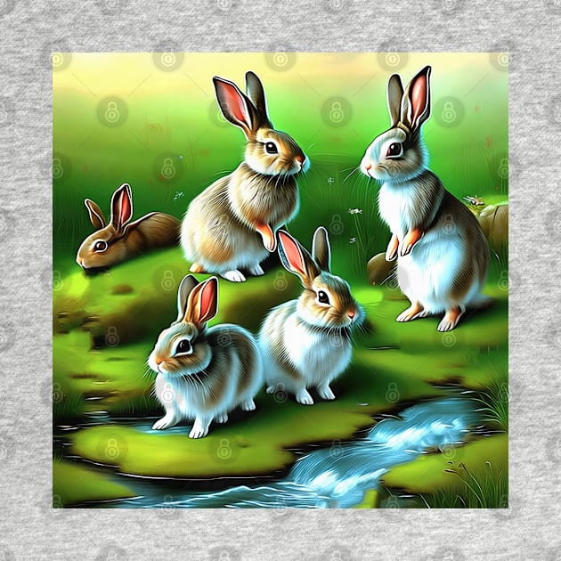 Bunny Rabbits by a Stream by jillnightingale